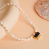 Lapis Lazuli ve İncili Pirinç Kolye