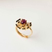 Silver Ring with Enameled Garnet Stone