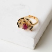 Silver Ring with Enameled Garnet Stone