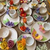 Turkish Coffee Cup Set with Red Flowers