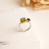 Silver Ring with Green Kyanite and Ruby