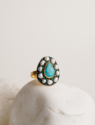 Silver Ring with Pearls and Turquoise