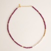 Silver Necklace with Pearl and Garnet Stone