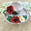 Turkish Coffee Cup Set with Poppy Flower