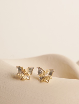 Silver Earrings with Butterfly Design