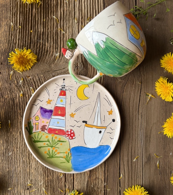 Ev ve Deniz Temalı Kahve Mug Set