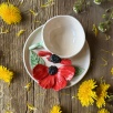 Turkish Coffee Cup Set with Big Red Flower