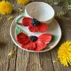 Turkish Coffee Cup Set with Big Red Flower