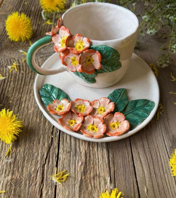 Turuncu Küçük Çiçekler Kahve Mug Set