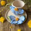 Coffee Mug Set with Big Blue Flower