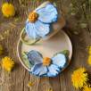 Coffee Mug Set with Big Blue Flower