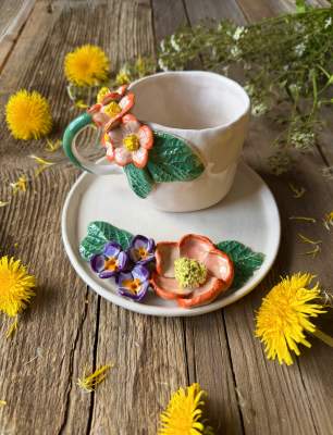 Renkli Çiçekli Kahve Mug Set