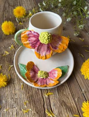 Turuncu Pembe Kahve Mug Set
