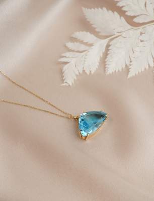 Mavi Topaz Taşlı 14K Altın Kolye