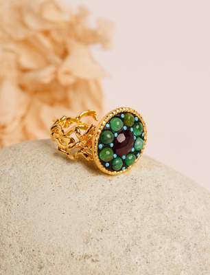 Aventurin ve Garnet Taşlı Gümüş Yüzük