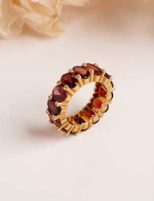 Garnet Taşlı Tamtur Gümüş Yüzük