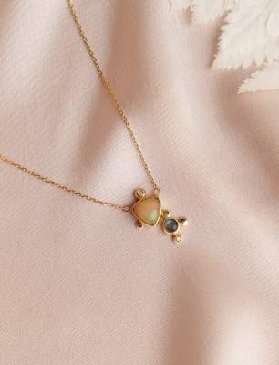 Opal ve Labradorit Taşlı, Pırlantalı 14K Altın Kolye
