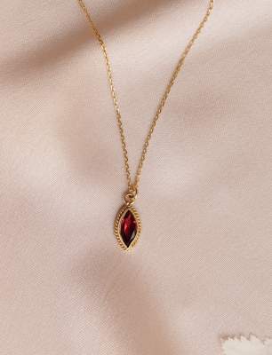 14K Gold Necklace with Garnet Stone