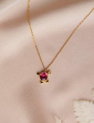 Turmalin ve Pırlantalı 14K Altın Kolye