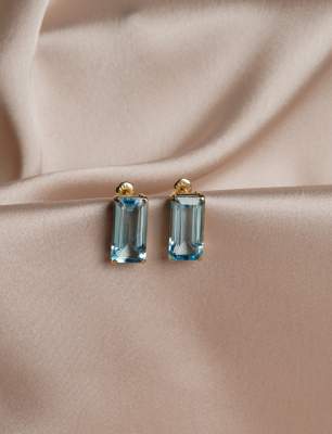 Mavi Topaz Taşlı 14K Altın Küpe