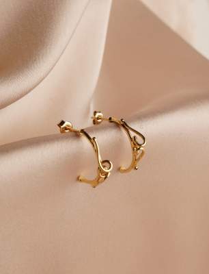 Yakut Taşlı Halka 14K Altın Küpe