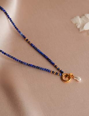 Lapis ve İnci 14K Altın Kolye